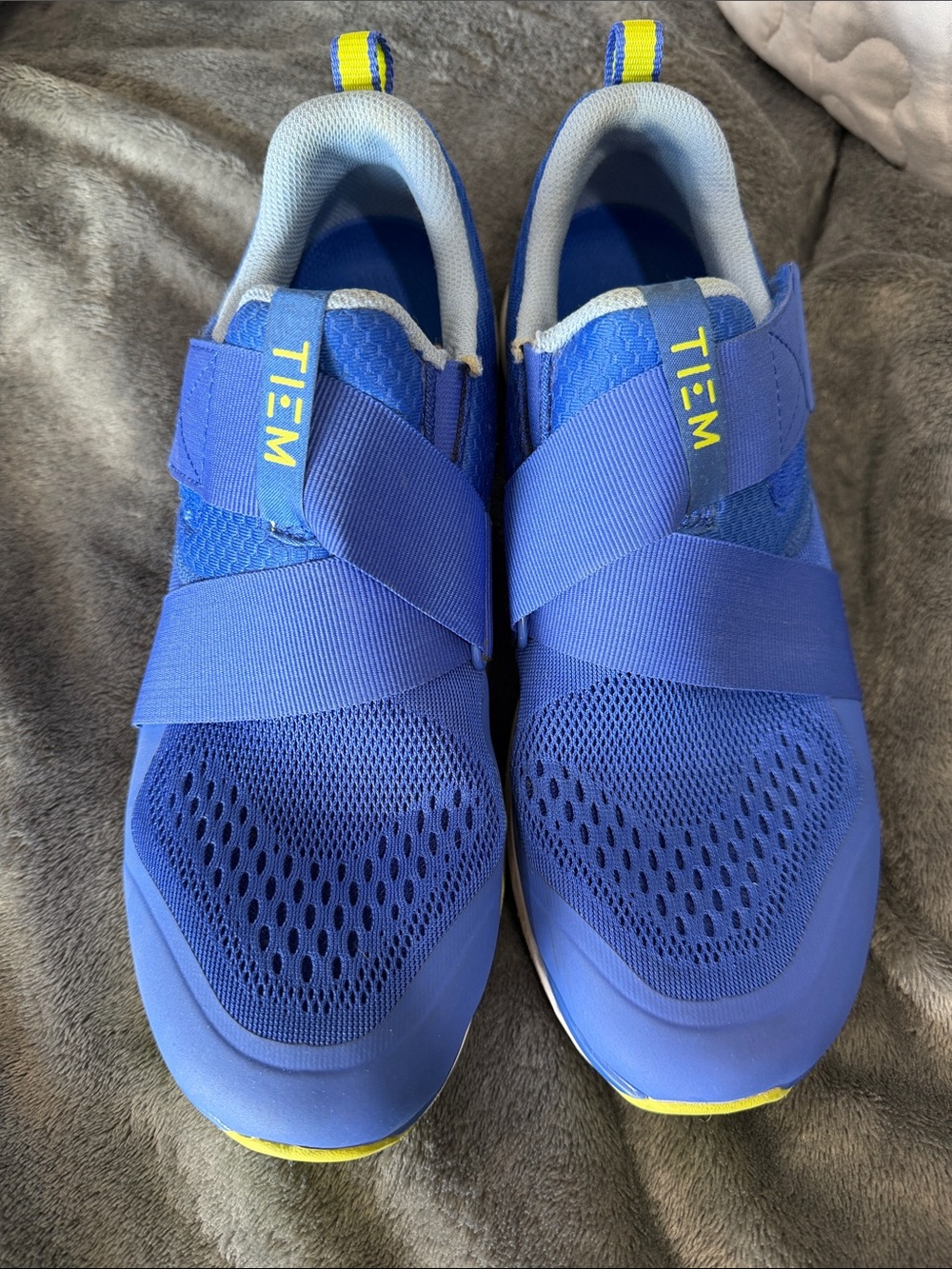 TIEM Blue Athletic Slip-On Sneakers with Yellow Accents